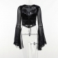 Spring 2023 new Europe and the United States dark sexy slim mesh yarn horn sleeve jacquard suede top female