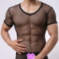 Large mesh short sleeve men's underwear inside wear yoga bodybuilding T-shirt thin style breathable men's short sleeve