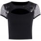 Spring 2023 new Europe and the United States style dark hipster slim 100 mesh patchwork short sleeve top female