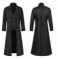 Vintage medieval solid color long sleeve stand collar three-breasted men's coat cross strap waist length