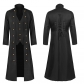 Vintage medieval solid color long sleeve stand collar three-breasted men's coat cross strap waist length