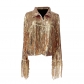 Europe and the United States bead fringe cardigan top coat annual party performance dress