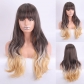 European and American white wig female side-parted bangs Scottish gradient orange long straight hair with curly tail wig