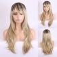 European and American white wig female side-parted bangs Scottish gradient orange long straight hair with curly tail wig