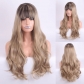 European and American white wig female side-parted bangs Scottish gradient orange long straight hair with curly tail wig