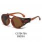 New steam punk sunglasses men in European and American fashion leather edge decorative tide round box sunglasses women