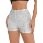 Fashion rubber band sequin shorts, hot pants sequins, pure black mid -lumbar sexy straight shorts