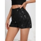 Fashion rubber band sequin shorts, hot pants sequins, pure black mid -lumbar sexy straight shorts