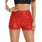 Fashion rubber band sequin shorts, hot pants sequins, pure black mid -lumbar sexy straight shorts