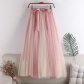 Summer new high -waisted A -line large and thin contrasting net gauze puffy skirt in the long half body skirt female skirt