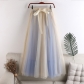 Summer new high -waisted A -line large and thin contrasting net gauze puffy skirt in the long half body skirt female skirt