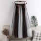 Summer new high -waisted A -line large and thin contrasting net gauze puffy skirt in the long half body skirt female skirt