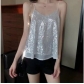 Spring 2024 new sexy glitter sequins V -neck strap vest female short loose shirt wears bottoming shirts