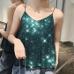 Spring 2024 new sexy glitter sequins V -neck strap vest female short loose shirt wears bottoming shirts