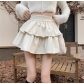 Apricot pleated PU leather skirt female spring and autumn new small puffy skirt high waist tall cake bag hip skirt