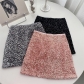 Spicy girl gray sequins skirt female 2024 spring and autumn new high -waisted design sense A -line skirt bag hip skirt