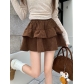 Retro coffee color small new autumn and winter skirt high waist and thin A -line skirt female design sense puff skirt