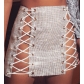 European and American 2024 sexy nightclub bright diamond stitching performance clothes skirt