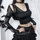 Spring 2024 new European and American style personality net gauze cut off bow hot girl top women's clothes