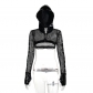 Summer new dark wind personality trend trendy slim leather net cloth hooded blouse women's clothing women's clothing women