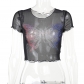 Spring 2024 new sexy T -shirt European and American style butterfly hot drilling net yarn see -through short sleeve top female