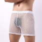 Big Net Eye Men's Middle Pants hollow sexy sports fishing net Penta -point transparent pajamas men
