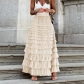 New long skirt female autumn European and American temperament, elegant solid color high -waisted mesh cake skirt