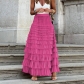 New long skirt female autumn European and American temperament, elegant solid color high -waisted mesh cake skirt