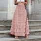 New long skirt female autumn European and American temperament, elegant solid color high -waisted mesh cake skirt