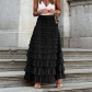 New long skirt female autumn European and American temperament, elegant solid color high -waisted mesh cake skirt