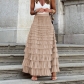 New long skirt female autumn European and American temperament, elegant solid color high -waisted mesh cake skirt