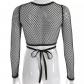 European and American fashion spring and summer new tide net grid round neck hollow tie bundle navel bottom female