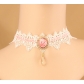 Pink lace crystal necklace Rose short simple clavicle chain
