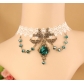 Retro Gothic white lace necklace crystal collarchain flower neck trimnaire