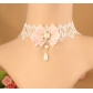 New white lace powder bow pearl clavicle clavicle chain niche fresh women's necklace