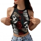 2024 Halloween clothing new summer European and American skeleton skull digital printing fashion short vest tops