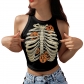 2024 Halloween clothing new summer European and American skeleton skull digital printing fashion short vest tops