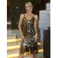 European and American new women's nightclub deep V-neck sequin sexy tassel backless suspender dress