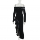 Cyberpunk style sexy one-shoulder dress for women European and American dark temperament slim slit long skirt