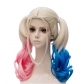 Movie Wig Suicide Squad Harley Quinn Cosplay Wig Double Braid Gradient Red and Blue