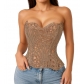 Mesh breathable hollow irregular lace corset bustier women's fashion outerwear fishbone top