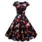 Christmas Outfit for Women, European and American Style, Square Neck, Padded Sleeves, Printed Retro Style, Full Skirt
