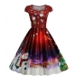 Christmas Outfit for Women, European and American Style, Square Neck, Padded Sleeves, Printed Retro Style, Full Skirt