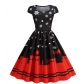 Christmas Outfit for Women, European and American Style, Square Neck, Padded Sleeves, Printed Retro Style, Full Skirt