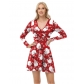 New European and American style sexy dress, Christmas dress, digital print V-neck autumn long-sleeved dress for women.
