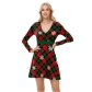 New European and American style sexy dress, Christmas dress, digital print V-neck autumn long-sleeved dress for women.