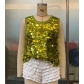2025 European and American style women's casual versatile sexy sequined round neck loose sleeveless vest top