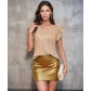 New European and American style sexy V-neck ruffled sleeve sequined top for women, short sleeve T-shirt