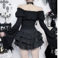 Dark-themed high-waisted tie-up cake skirt, 2025 new gothic style, Y2K, Asian girl black mini skirt