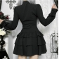 Dark-themed, fitted waist dress, 2025 new gothic style street style black long-sleeved short dress for women.